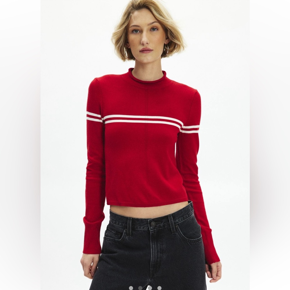 Urban Outfitters Red and Black Ensemble BDG Evelyn Striped Mockneck Sweater
